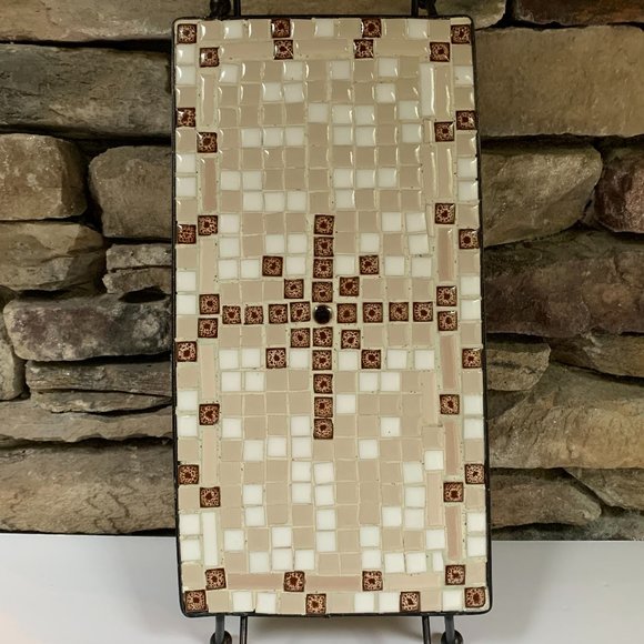 VTG Mosaic Tile Trivet Tray Ceramic Tan Brown MCM Mid-century Modern Serving - Picture 3 of 8